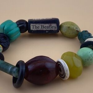 Artisan Beaded Beatles "Let it Be" Chunky Bracelet OOAK w/kitty cat